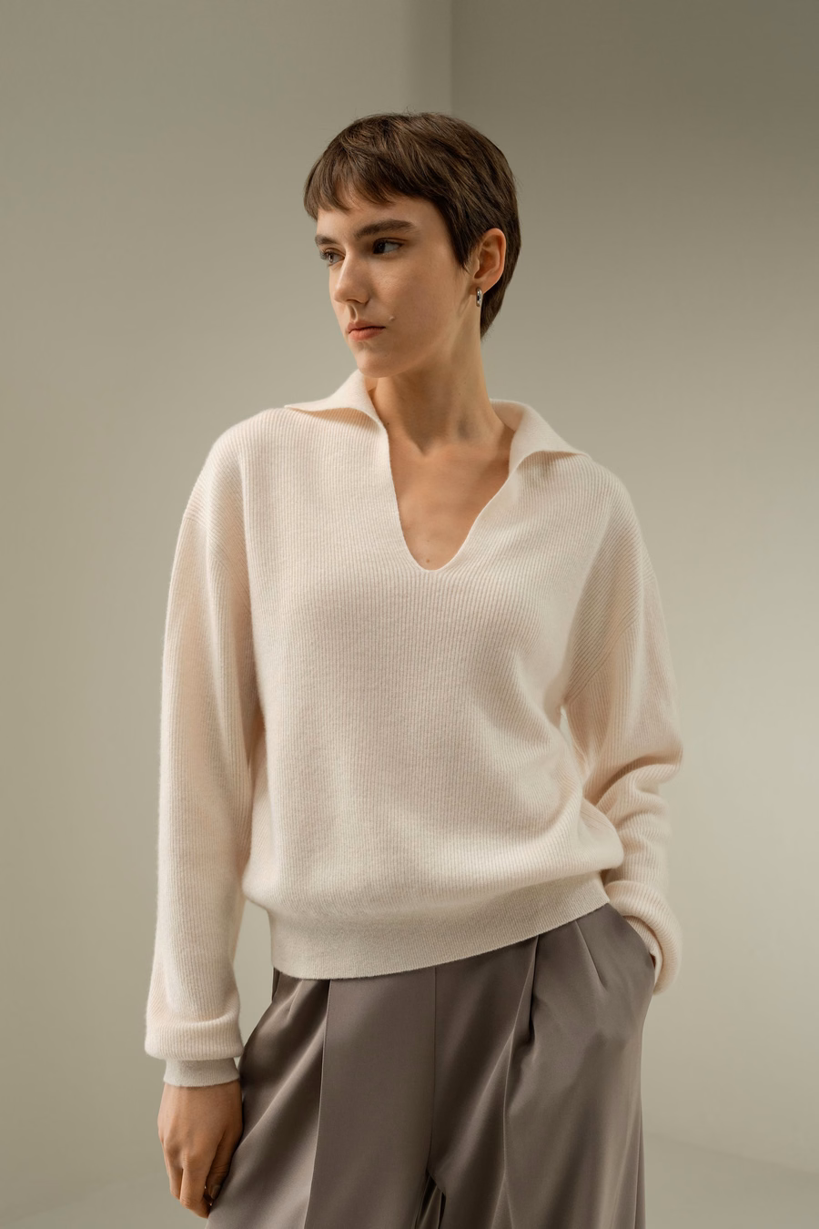 Maglione Polo in Cashmere a Coste