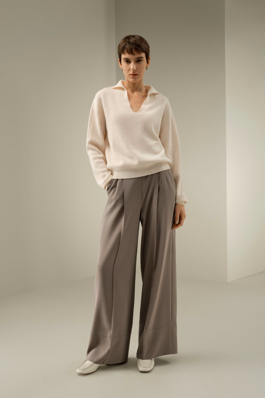 Maglione Polo in Cashmere a Coste