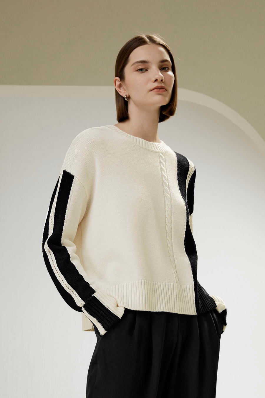Maglione in lana a righe bicolor