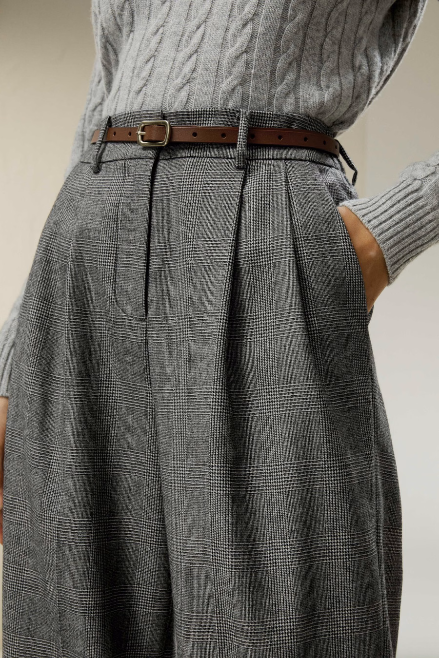 Pantaloni da completo in flanella di lana a gamba larga