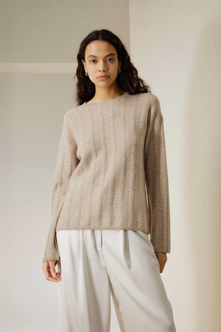 Maglione in cashmere a costine semi-trasparente