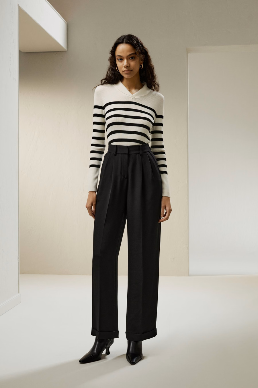 Maglione a Righe in Lana Merino Ultra-fine