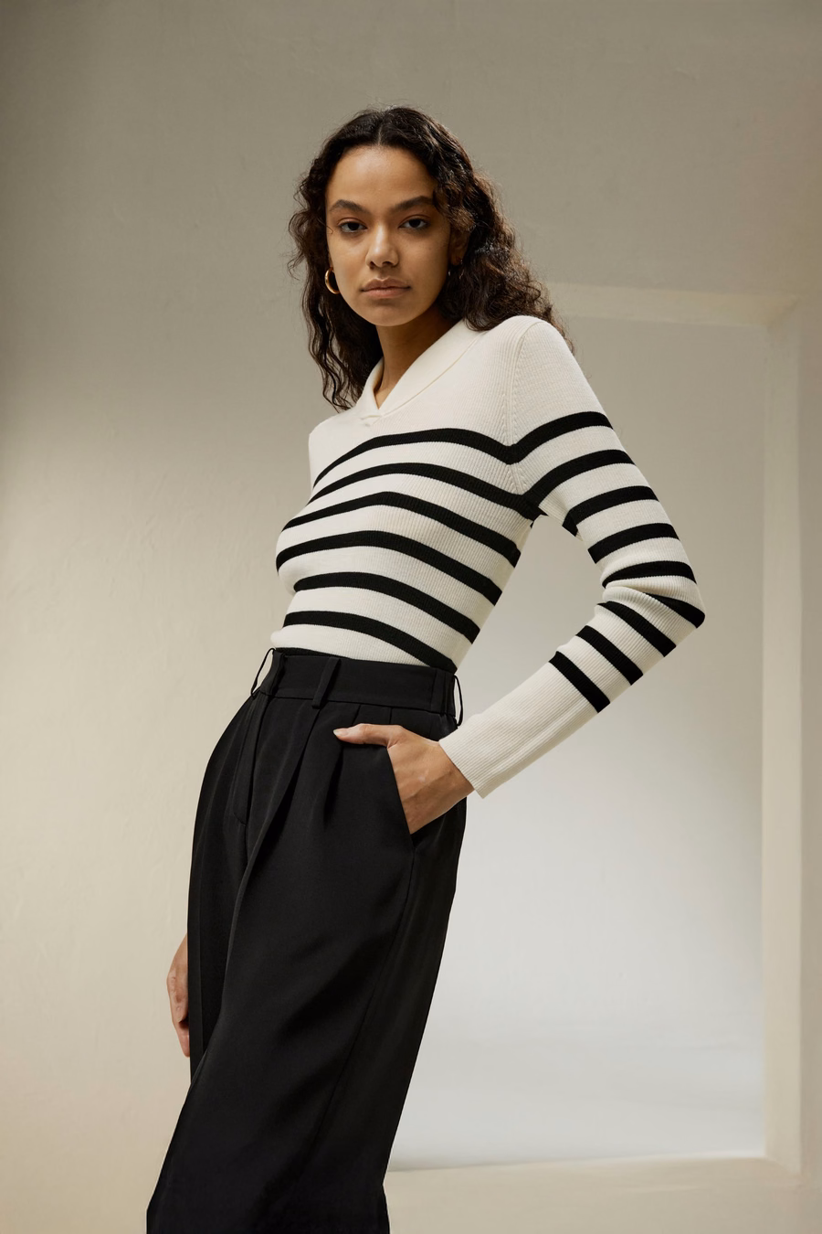 Maglione a Righe in Lana Merino Ultra-fine