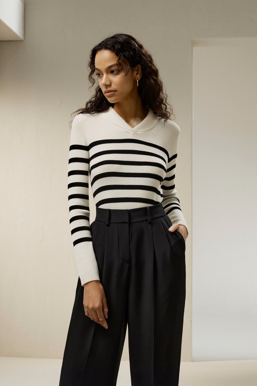 Maglione a Righe in Lana Merino Ultra-fine