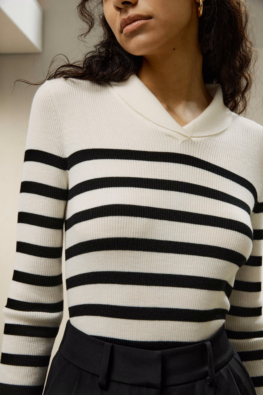 Maglione a Righe in Lana Merino Ultra-fine