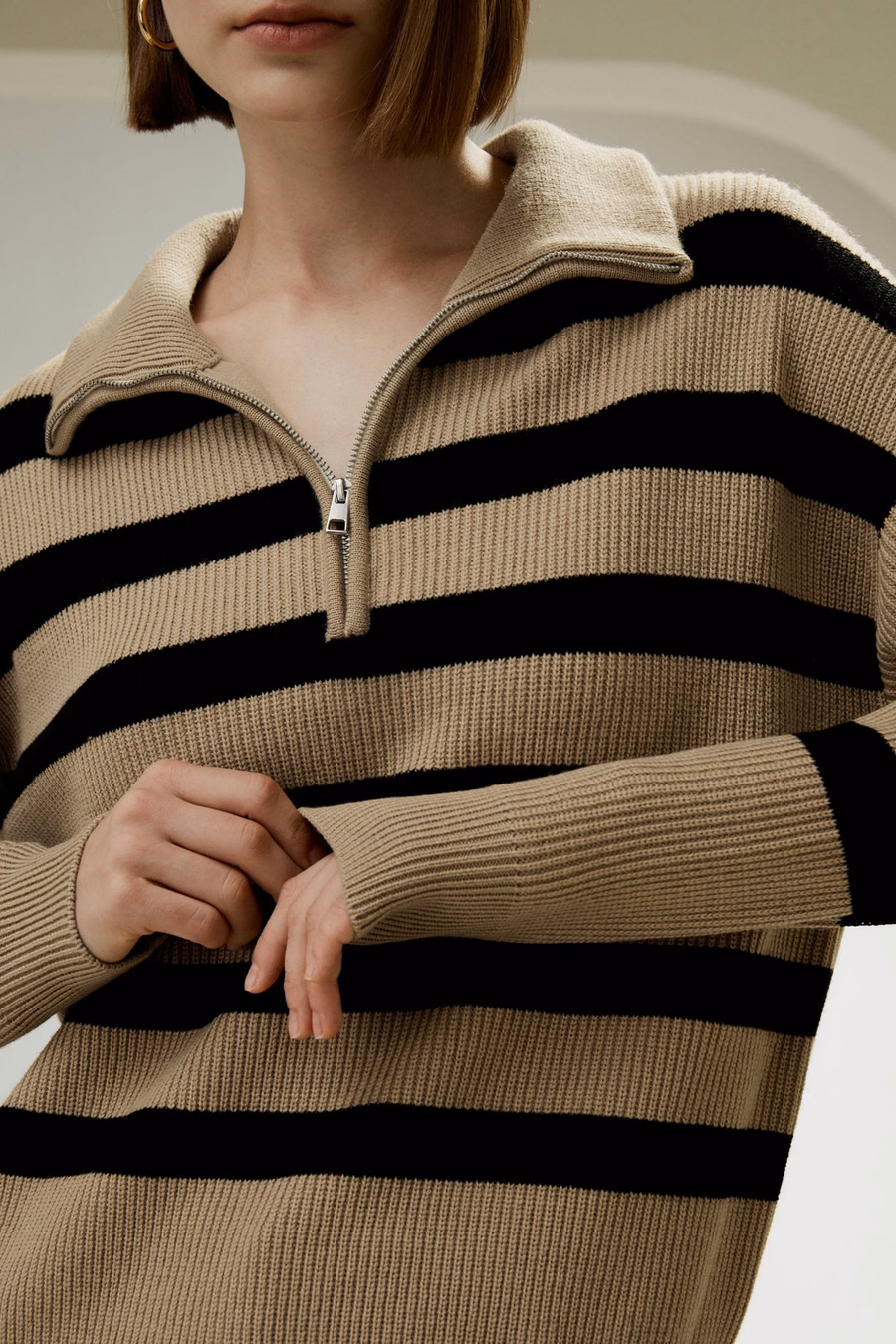 Maglione in Lana con Collo a Zip a Quarti