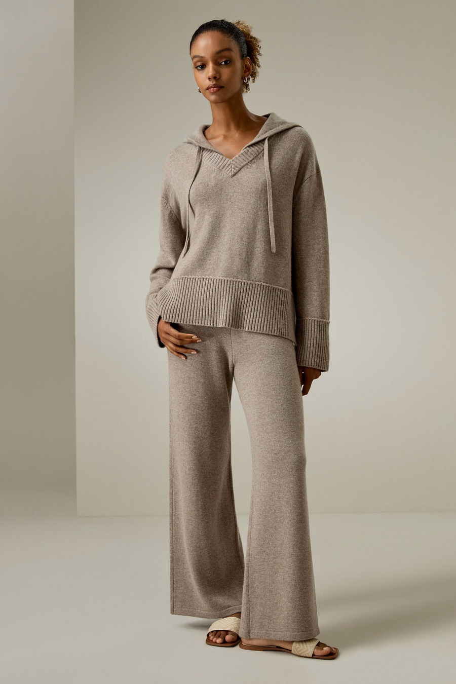 Pantaloni a gamba larga in jersey di lana merino