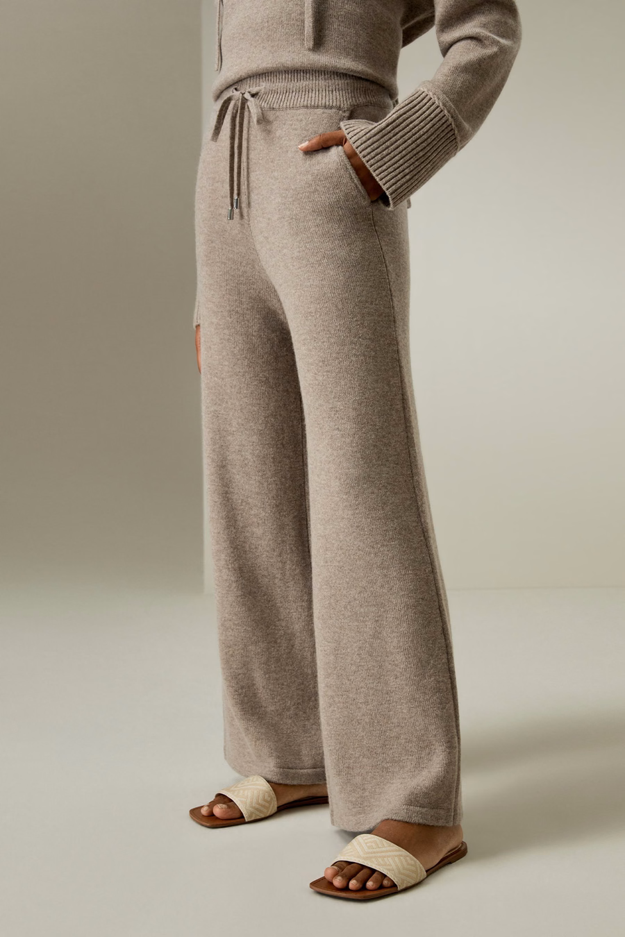 Pantaloni a gamba larga in jersey di lana merino