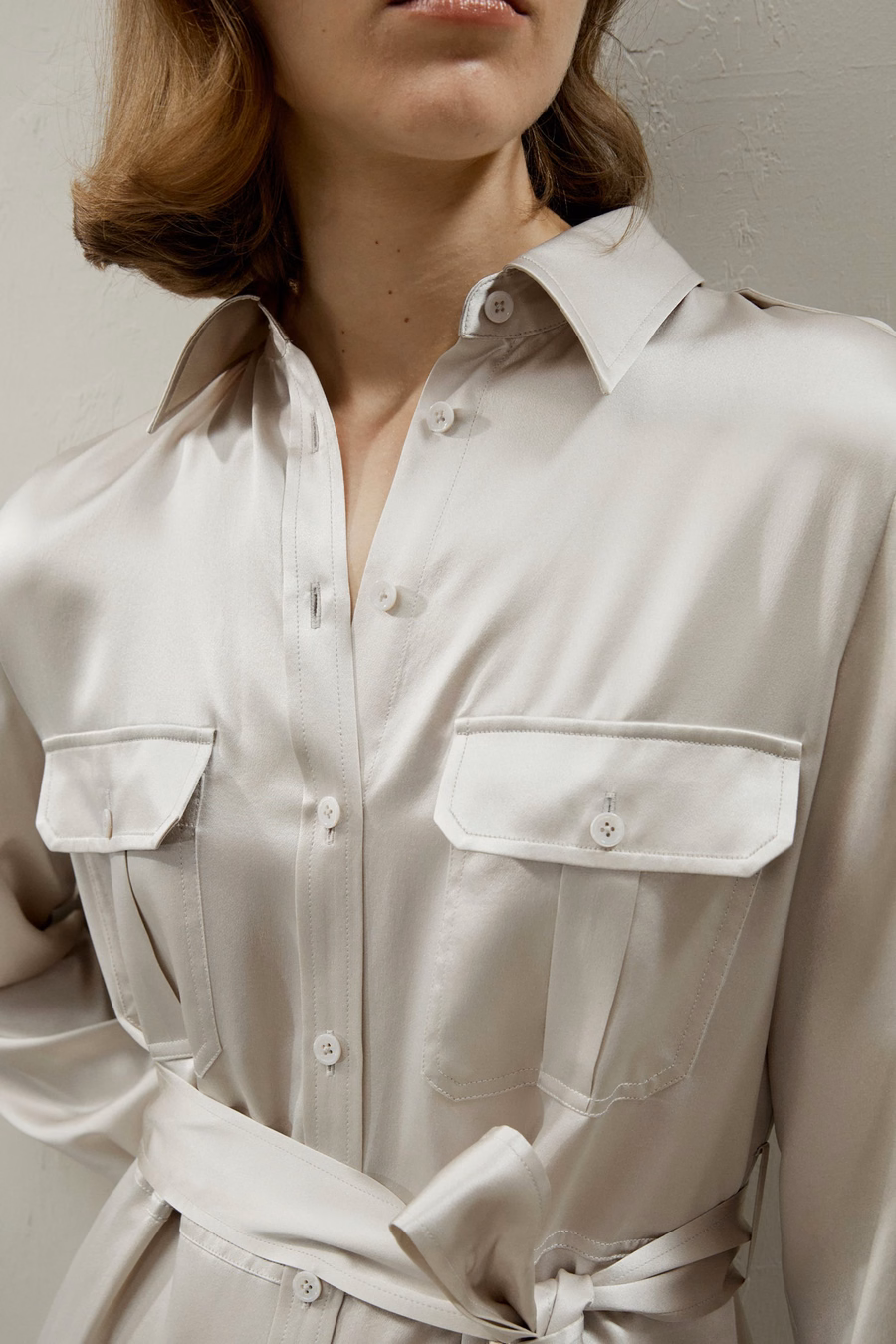 Abito Camicia Midi in Seta Stile Trench