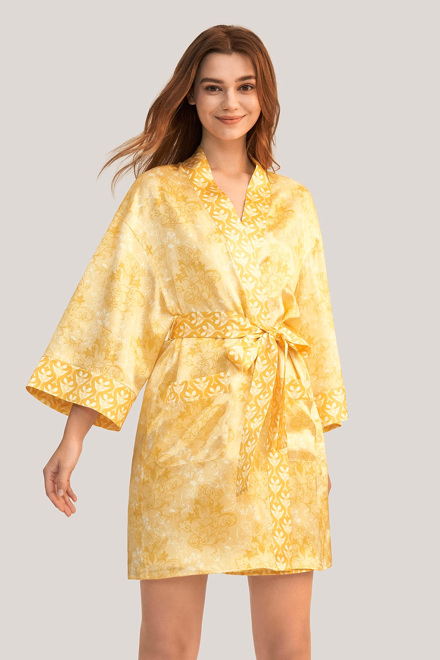 Robe Kimono in Seta Lillà Dorata