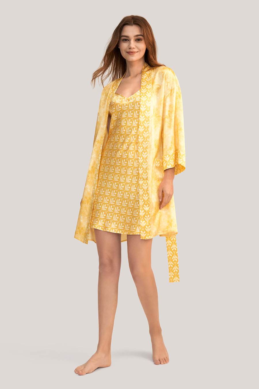 Robe Kimono in Seta Lillà Dorata