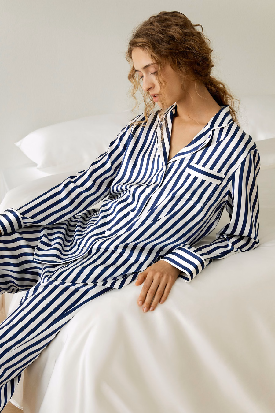 Amalfi Button-Up Full Length Striped Pajama Set