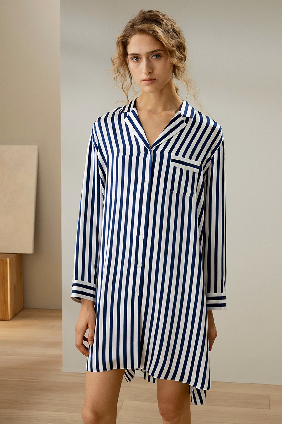 Camicia da Notte a Strisce con Bottone Amalfi