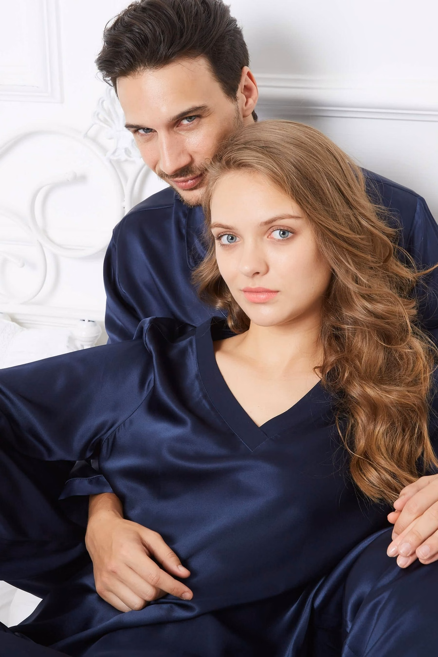 Set di pigiama in seta Blue Reverie per coppia