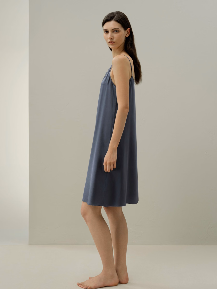 Luna Washable Silk Lace-Trim Slip Dress