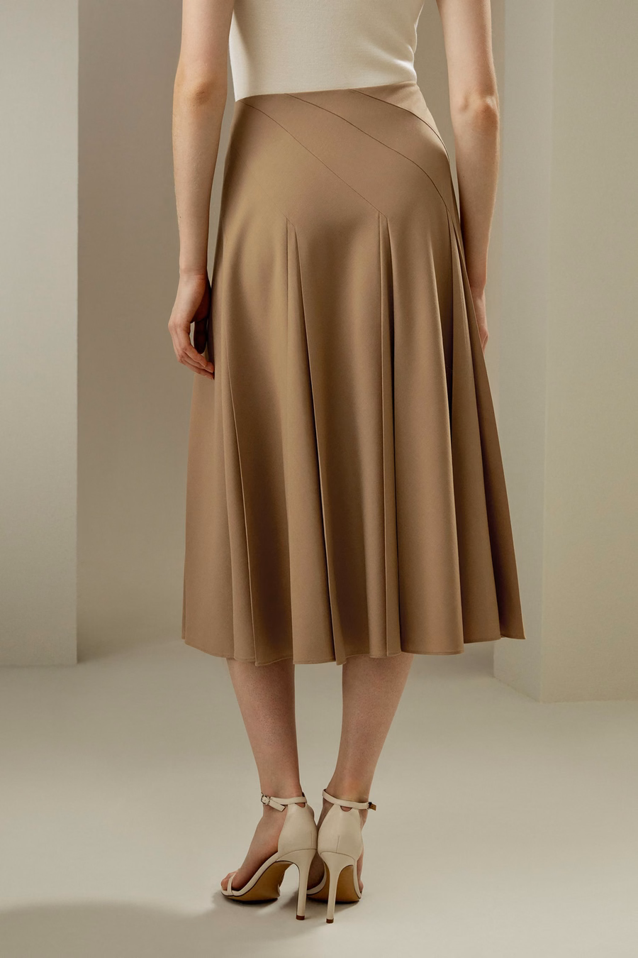 Gonna Midi in Lana Merino Pieghetta