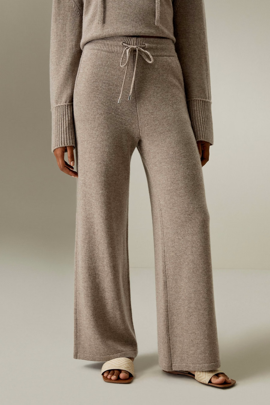 Pantaloni a gamba larga in jersey di lana merino