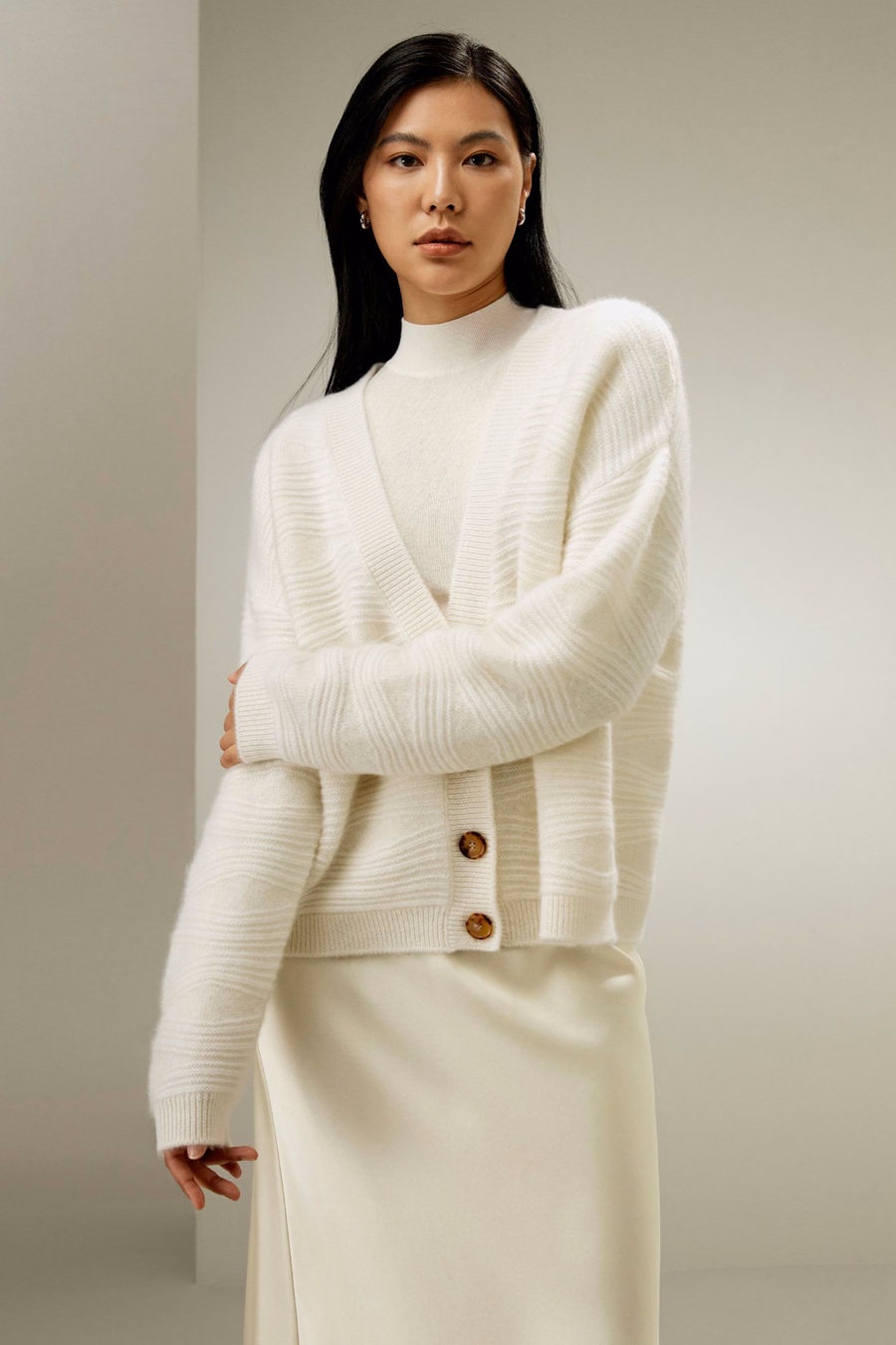 Cardigan in cashmere effetto increspato