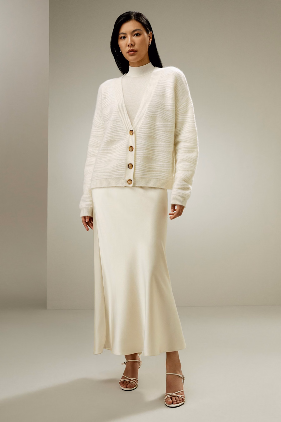 Cardigan in cashmere effetto increspato