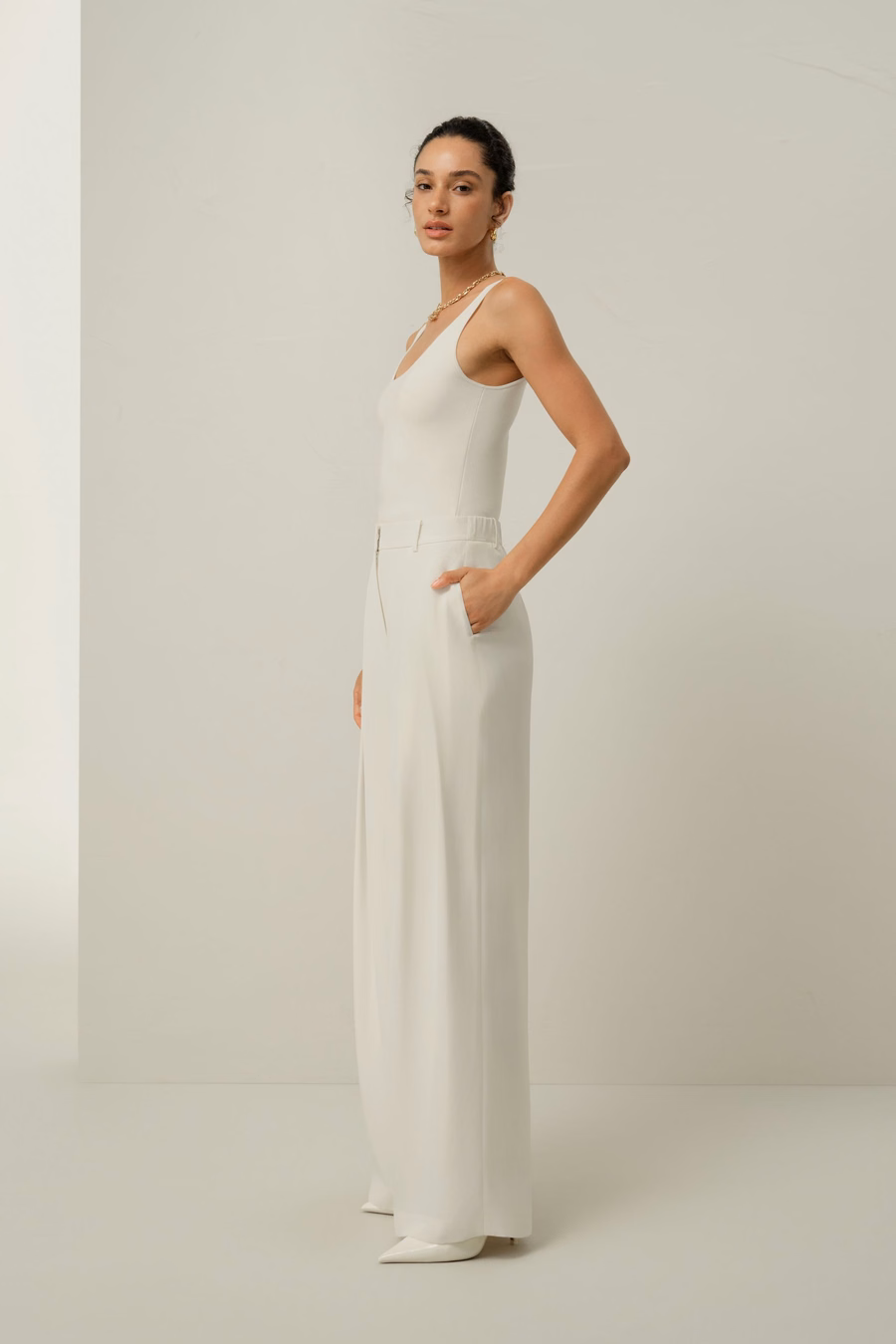 Pantaloni larghi in seta crepe