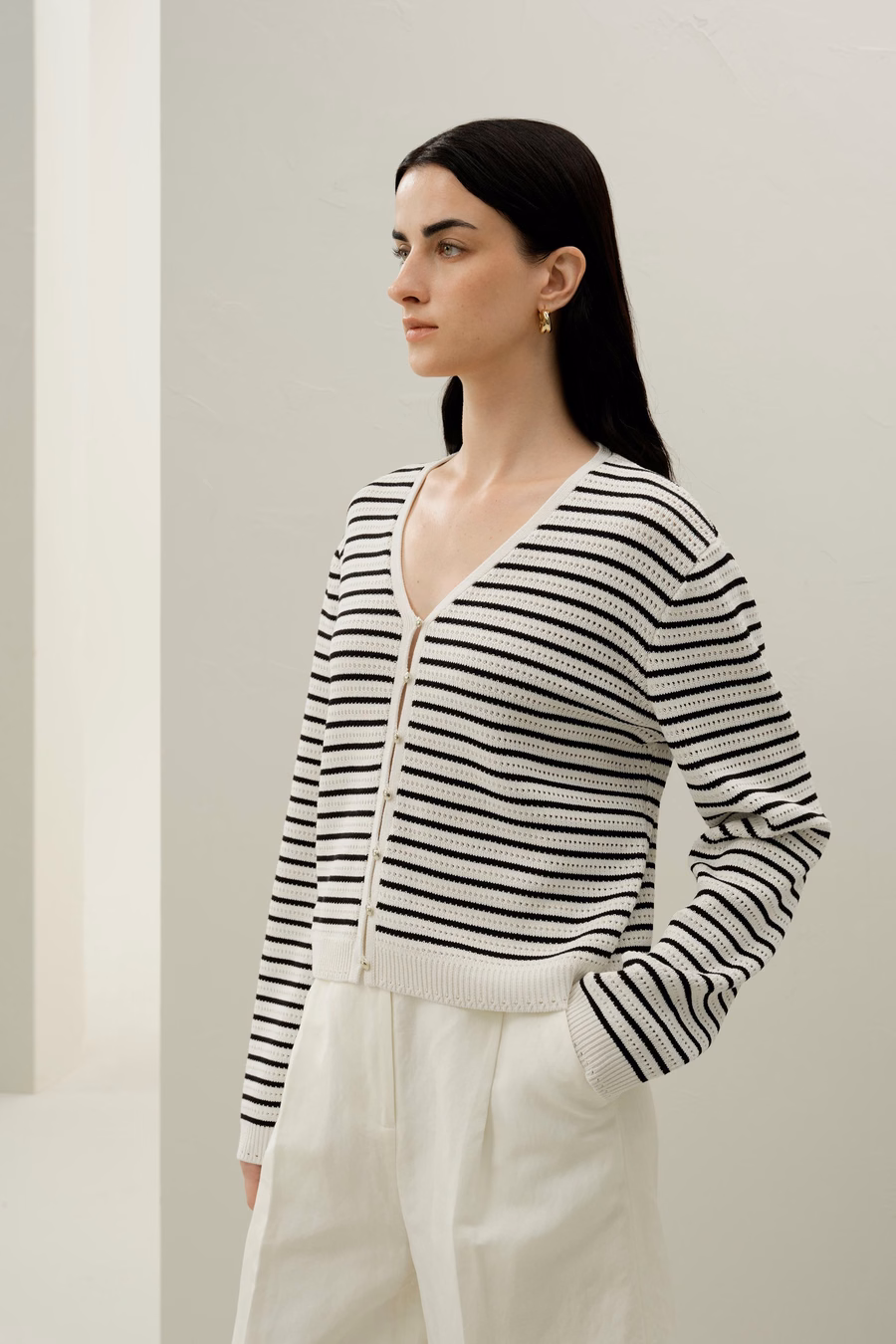 Toscana Striped Pointelle Cardigan