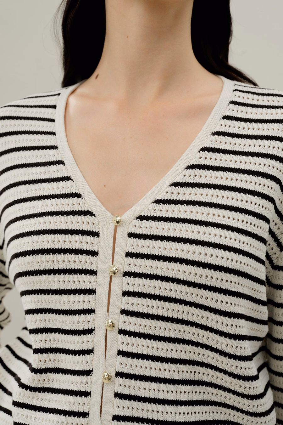 Toscana Striped Pointelle Cardigan