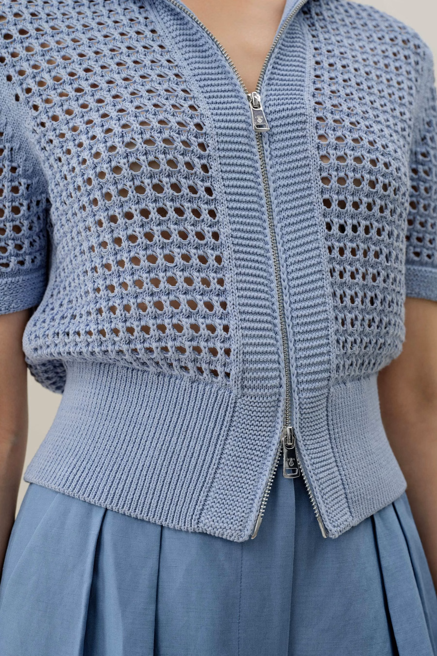 Cardigan a doppia zip in maglia Toscana Pointelle