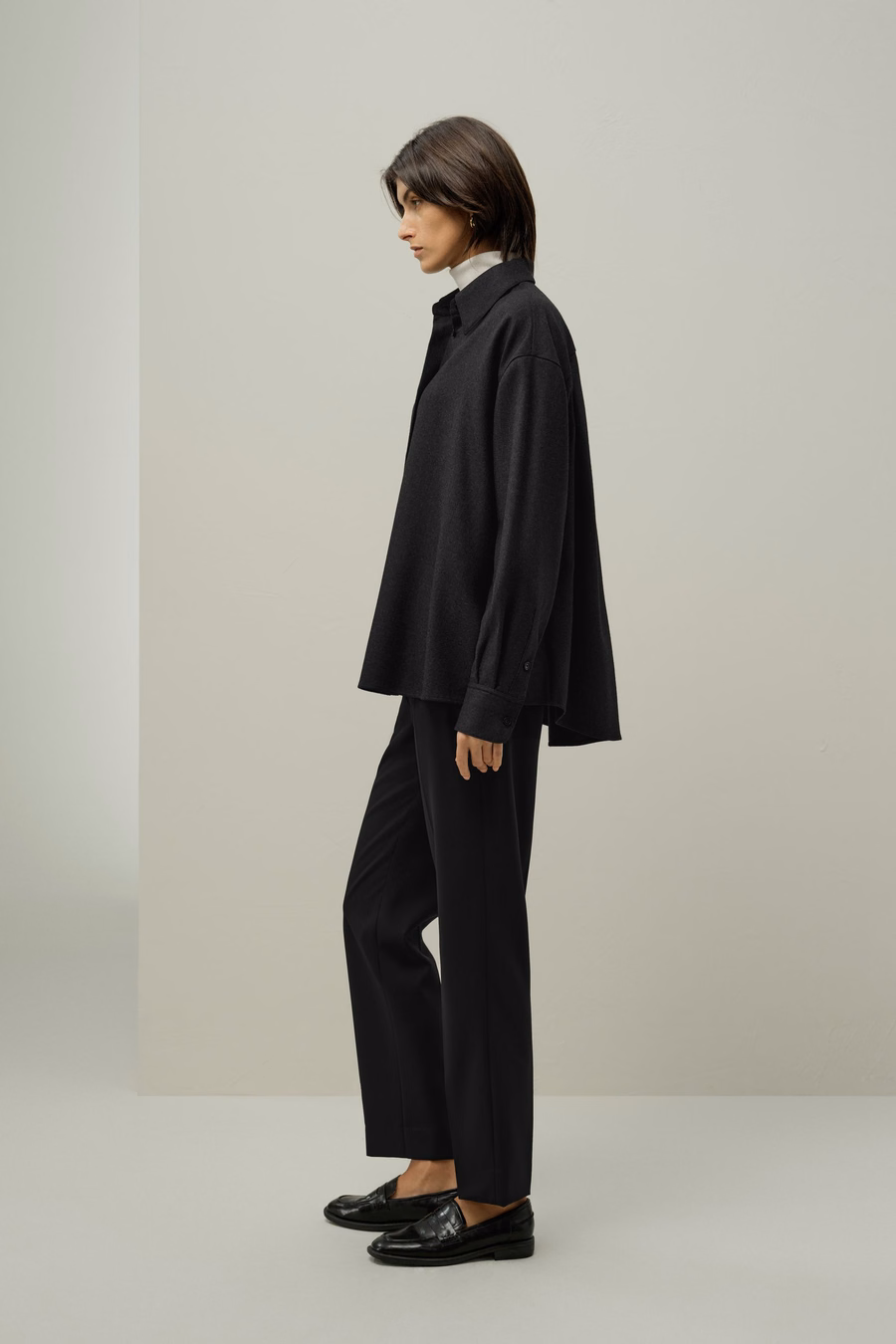 Camicia calda oversize in seta e lana