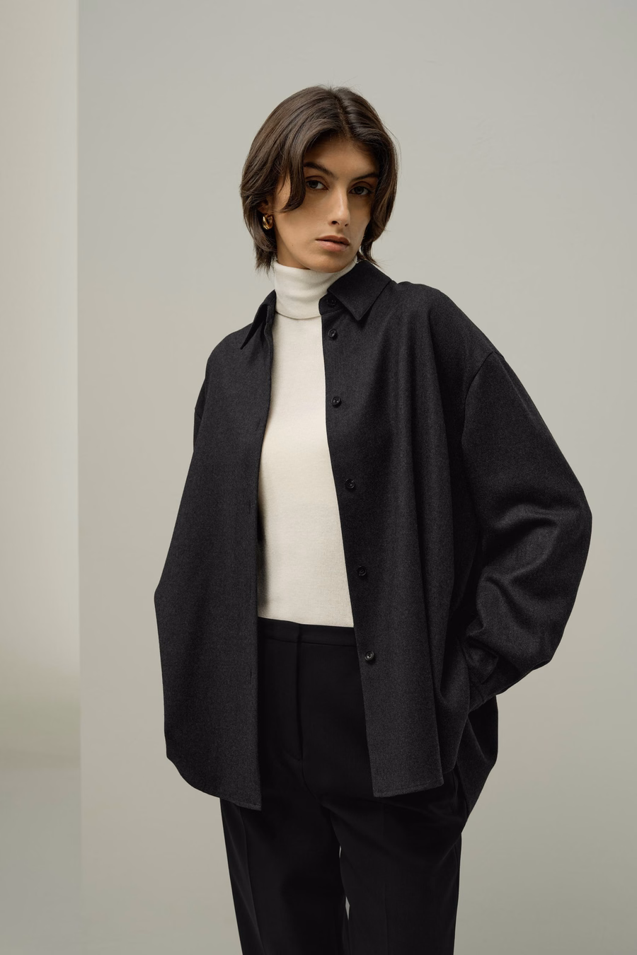Camicia calda oversize in seta e lana