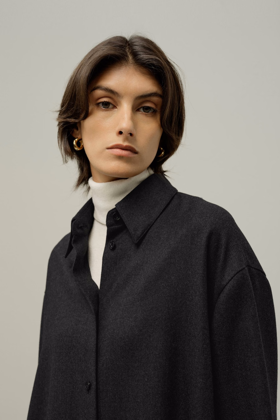 Camicia calda oversize in seta e lana
