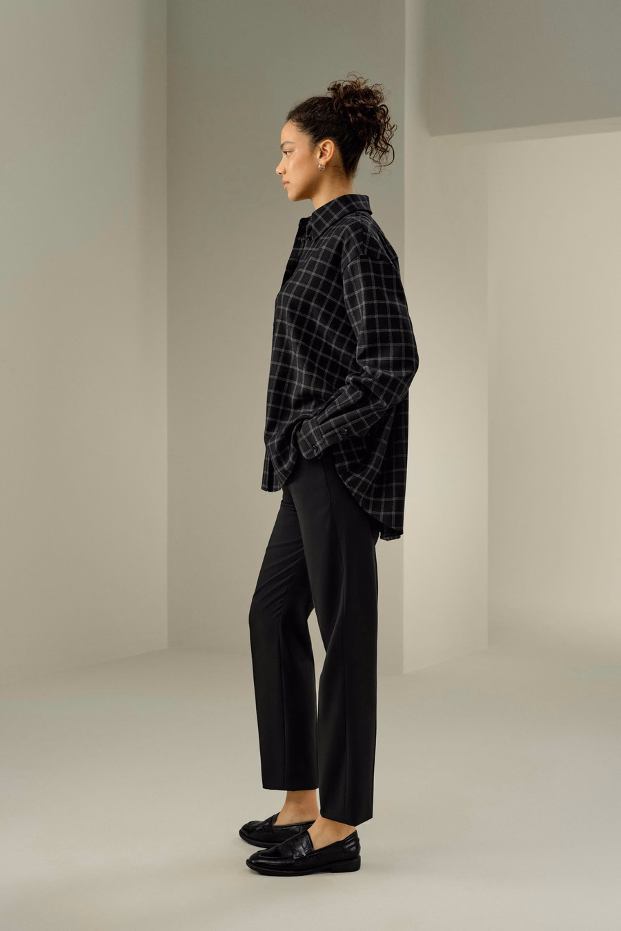 Camicia con motivo a finestra in seta e lana