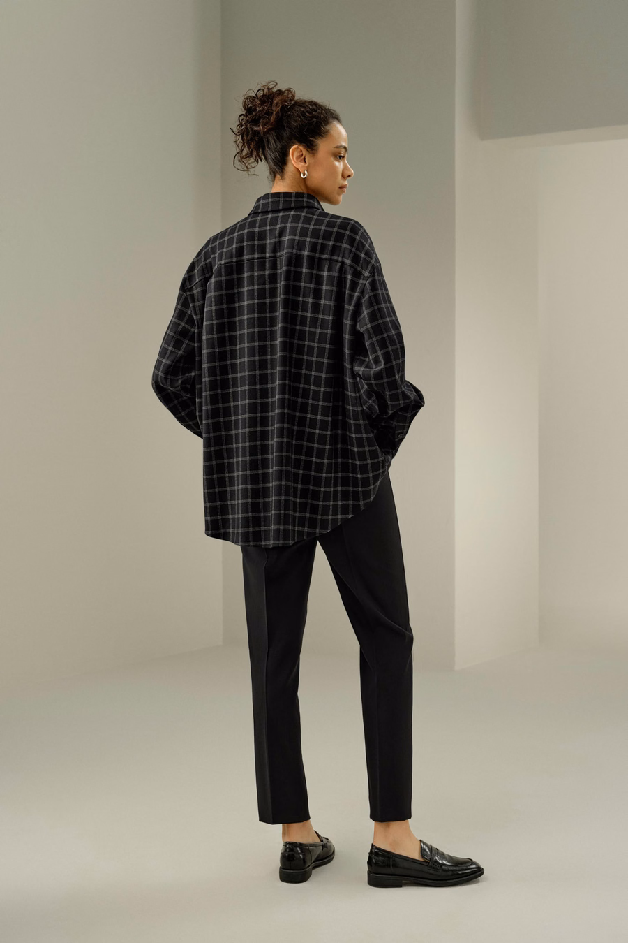 Camicia con motivo a finestra in seta e lana