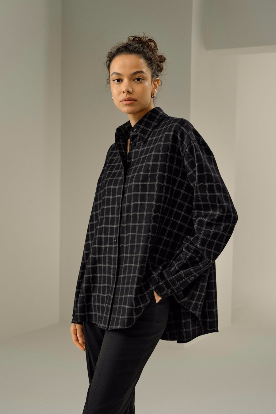 Camicia con motivo a finestra in seta e lana