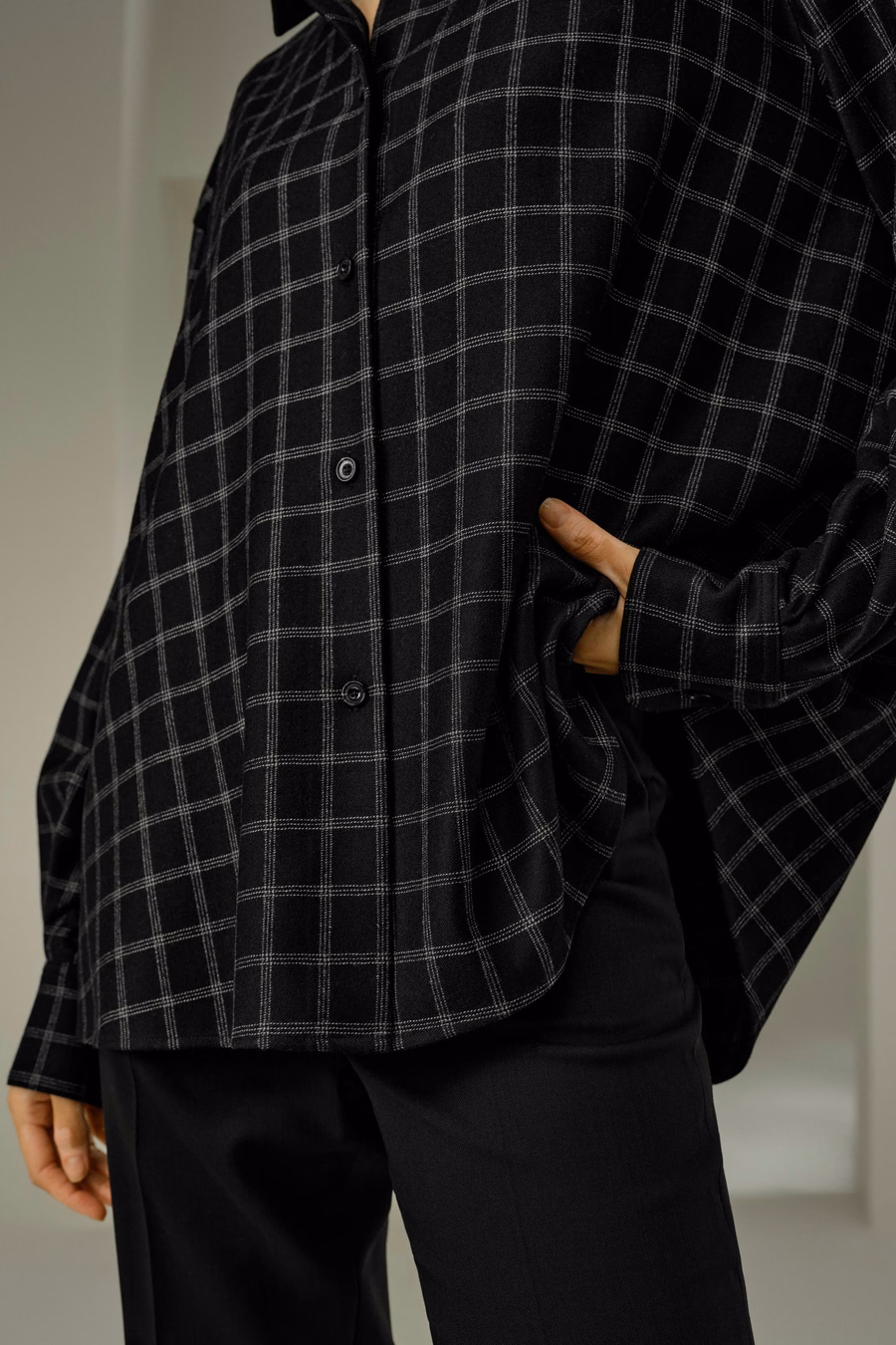 Camicia con motivo a finestra in seta e lana