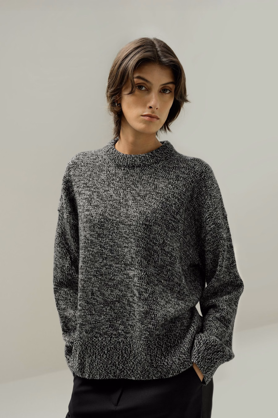 Maglione in Lana-Cashmere con Collo Rotondo Oversized