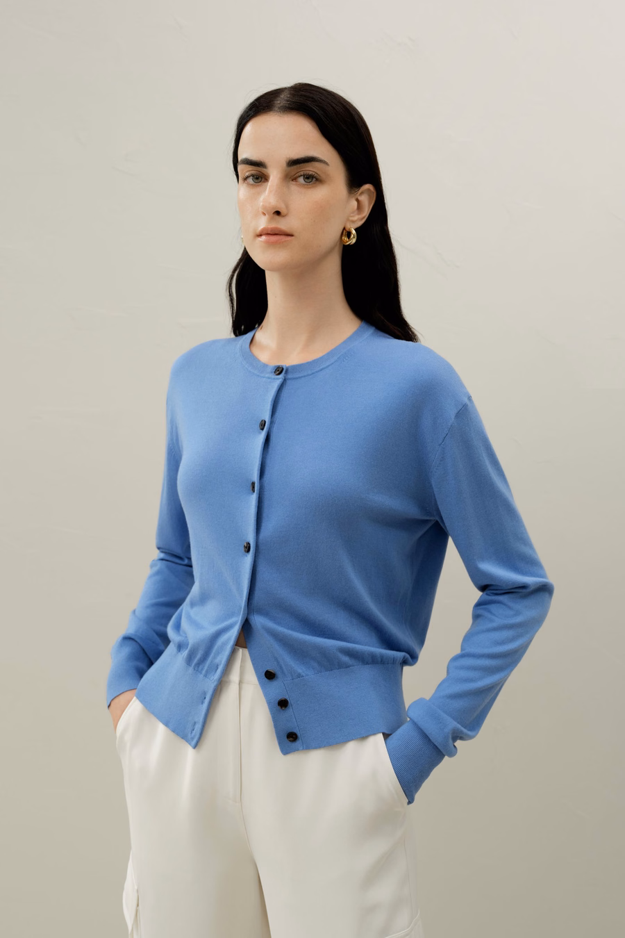 Cardigan in seta e cashmere a girocollo