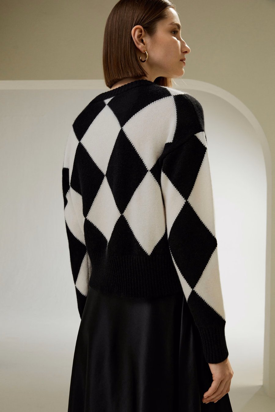Maglione in Cashmere a Collo Rotondo con Motivo a Diamante