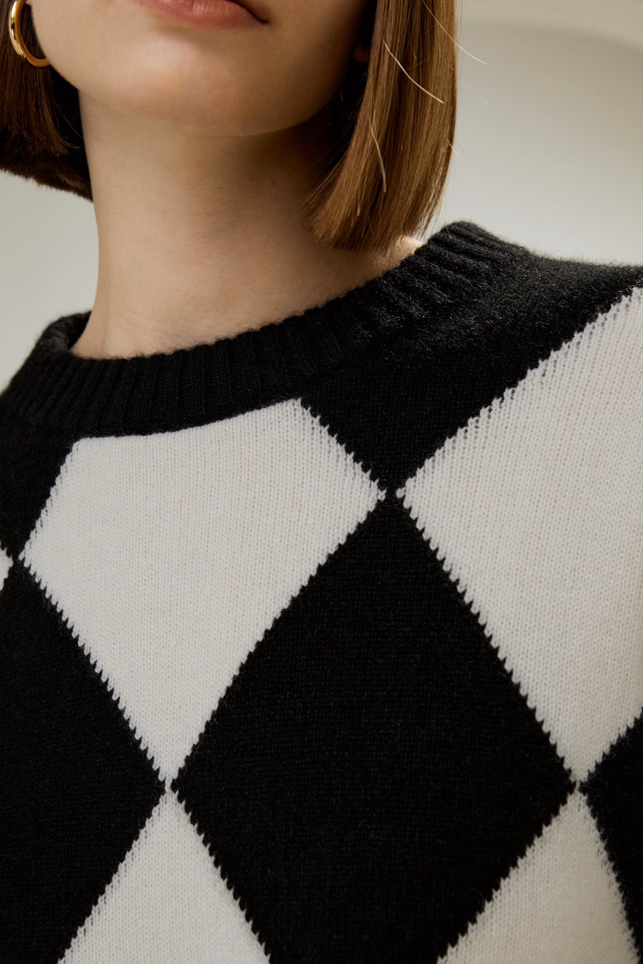 Maglione in Cashmere a Collo Rotondo con Motivo a Diamante