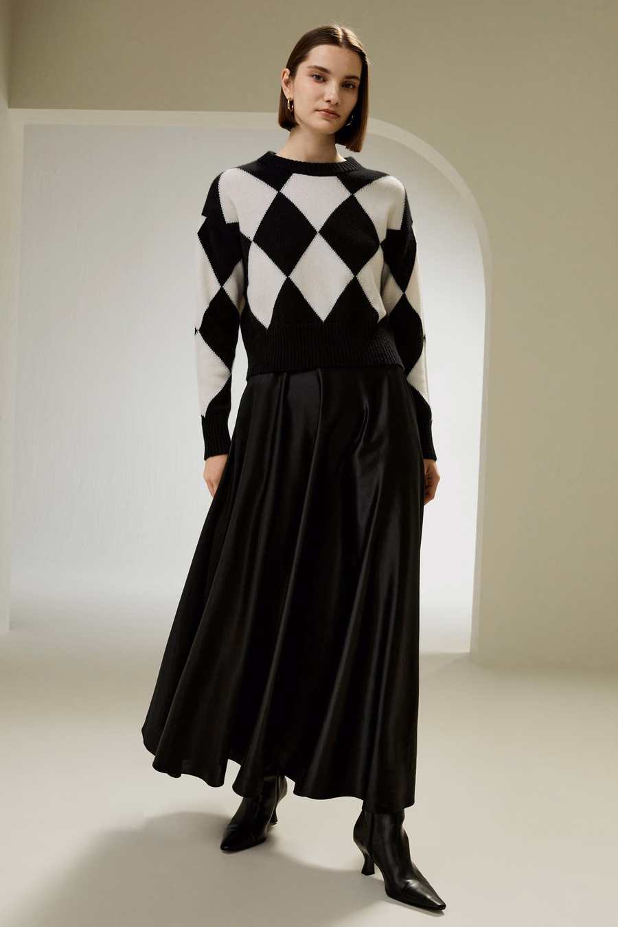 Maglione in Cashmere a Collo Rotondo con Motivo a Diamante