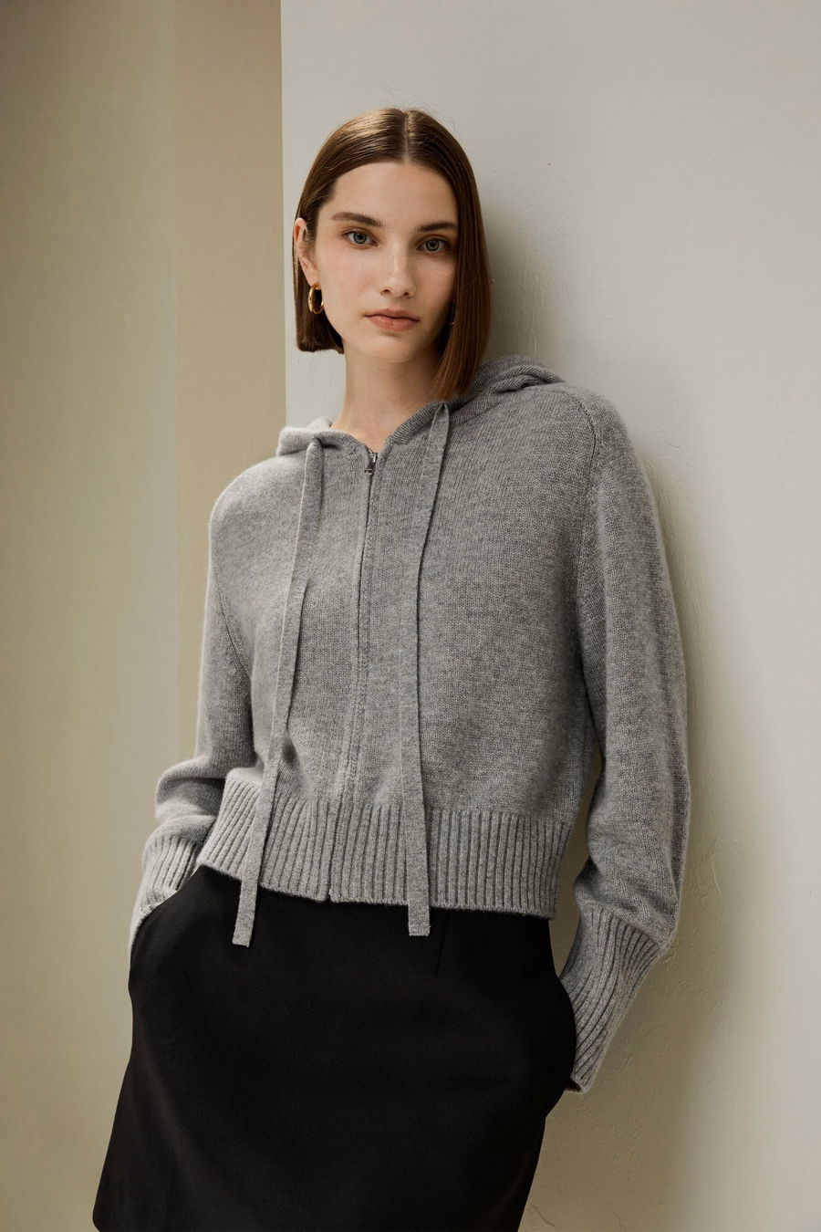 Felpa corta in lana e cashmere con zip