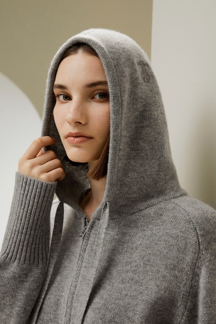 Felpa corta in lana e cashmere con zip