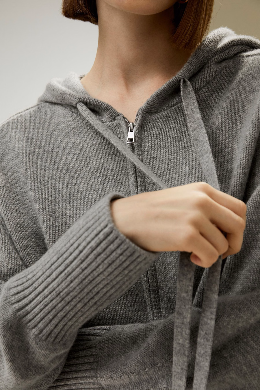 Felpa corta in lana e cashmere con zip