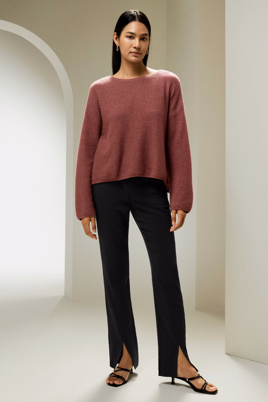 Felpa con Scollo Ribassato in Mistura di Seta e Cashmere con Vestibilità Relaxed