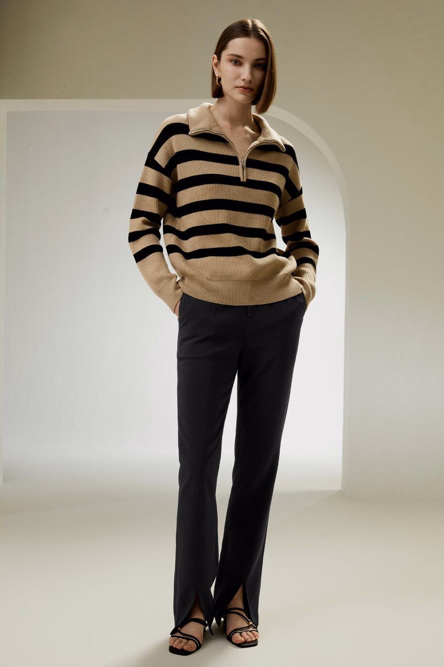 Maglione in Lana con Collo a Zip a Quarti