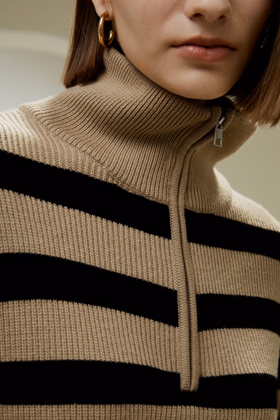 Maglione in Lana con Collo a Zip a Quarti