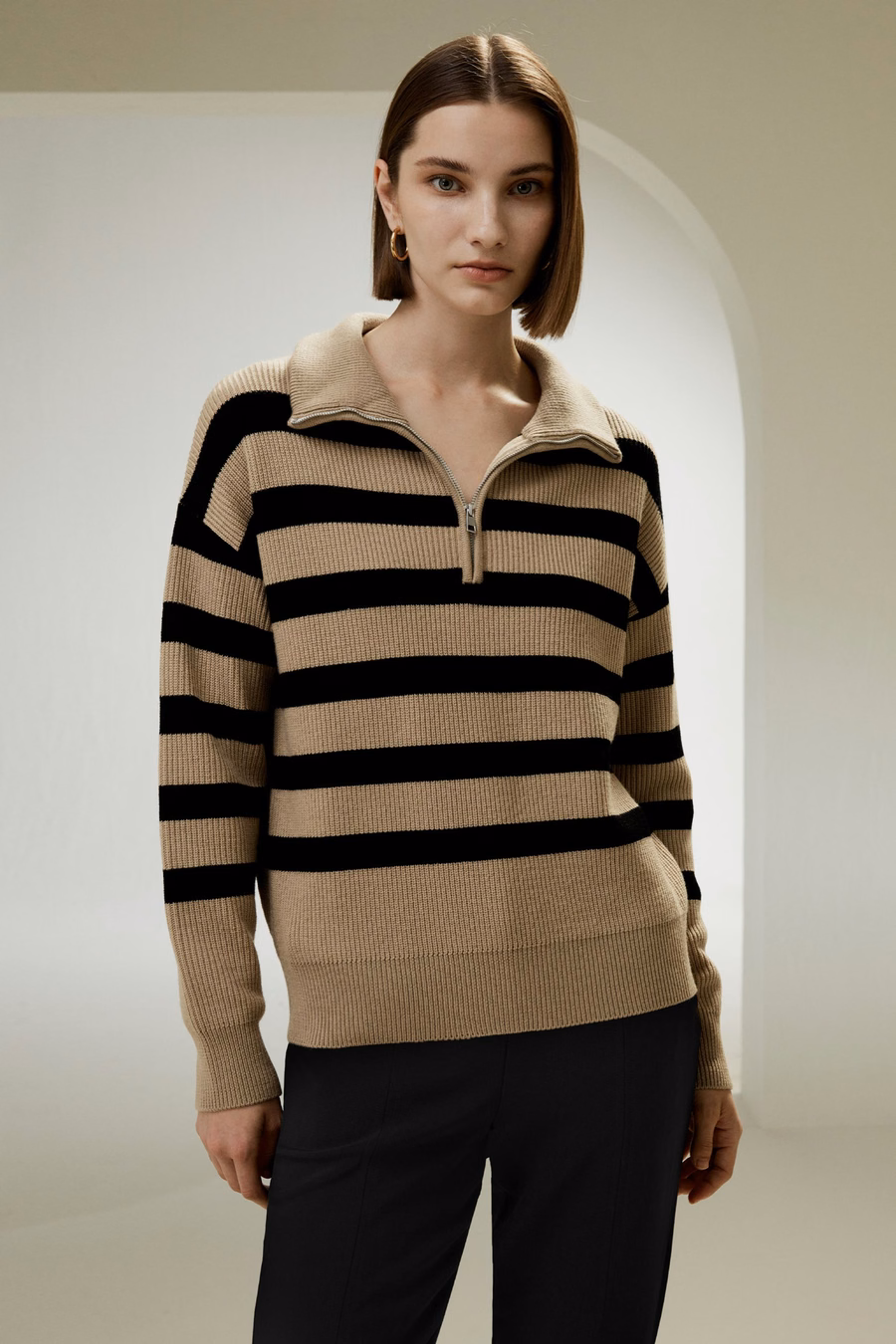 Maglione in Lana con Collo a Zip a Quarti