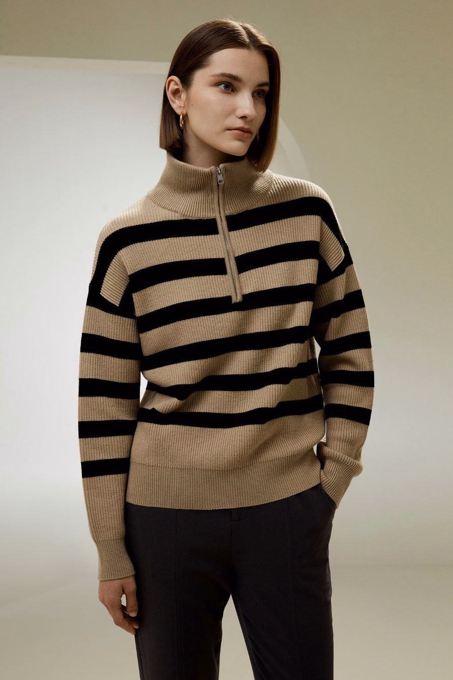 Maglione in Lana con Collo a Zip a Quarti