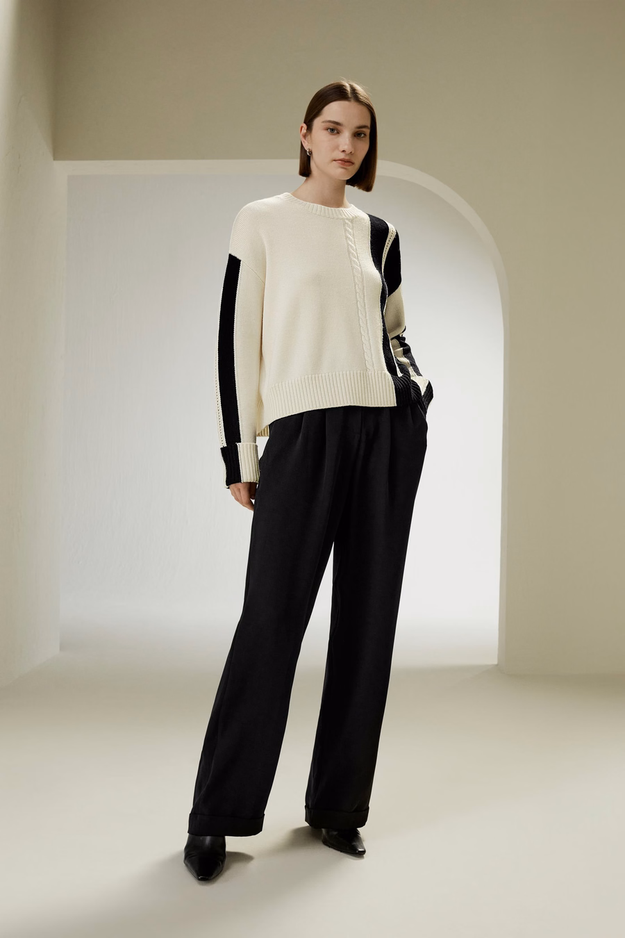 Maglione in lana a righe bicolor
