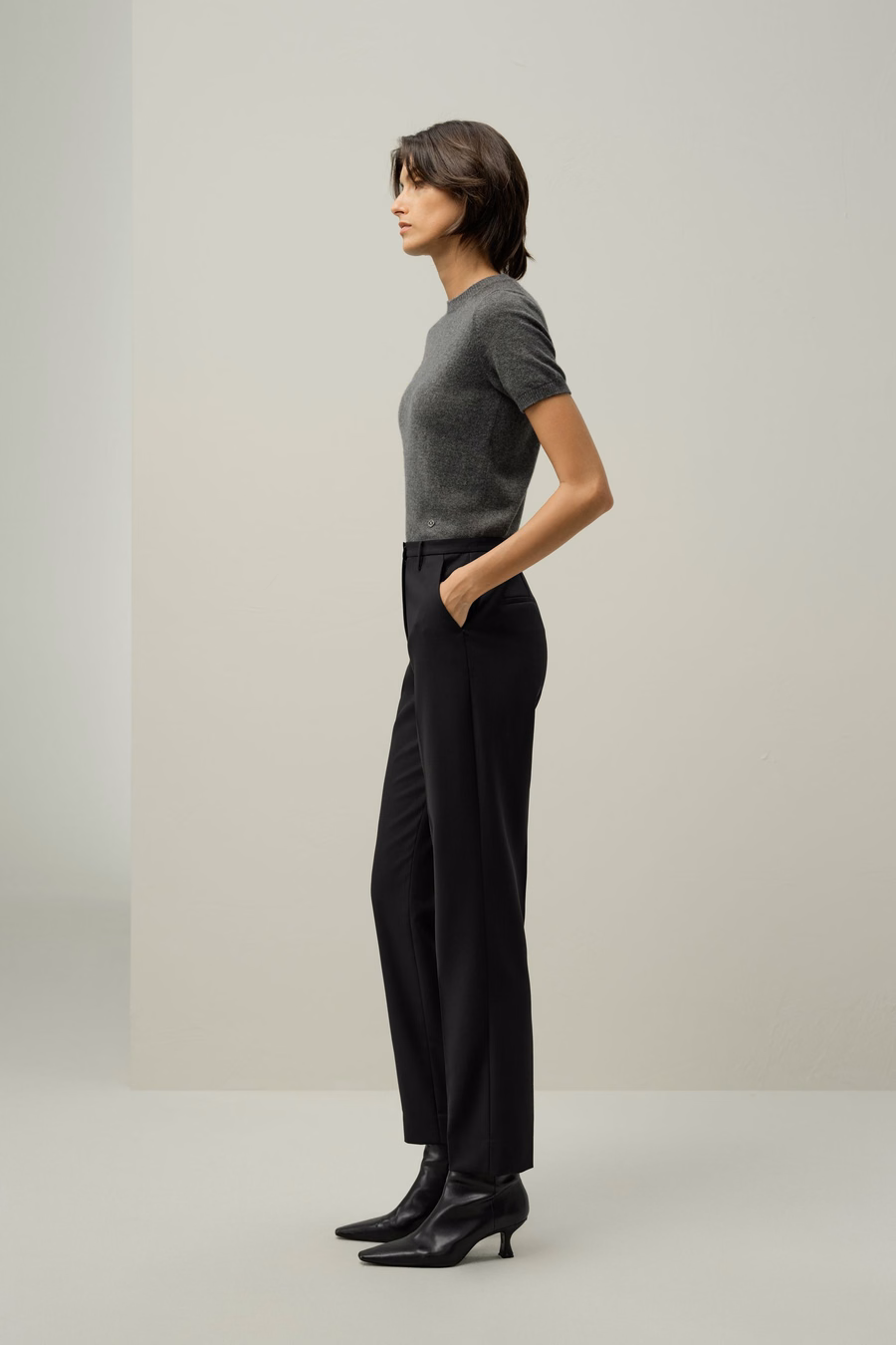 Pantaloni slim fit in misto seta e lana