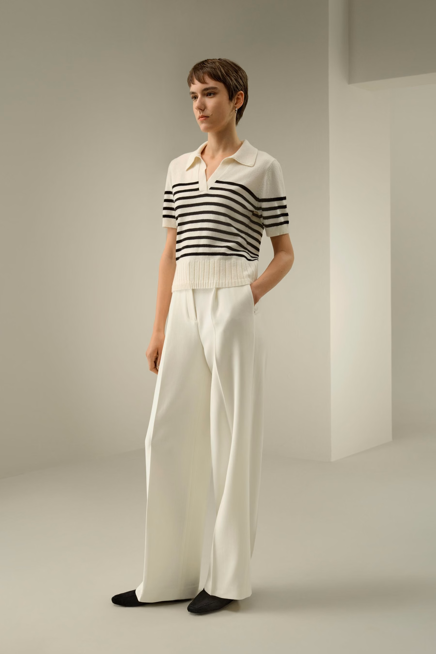 Maglione polo in cashmere a righe